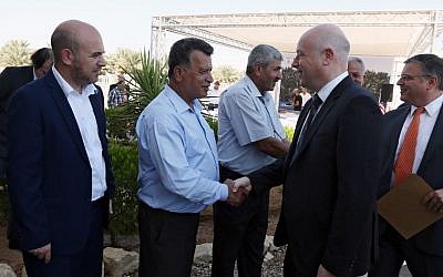 US special envoy Jason Greenblatt (R) attends the launch of a project to improve access to wastewater treatment and water for Palestinian farmers, on October 15, 2017, in the city of Jericho, in the West Bank. (AFP PHOTO/JAAFAR ASHTIYEH) US special envoy Jason Greenblatt (R) attends the launch of a project to improve access to wastewater treatment and water for Palestinian farmers, on October 15, 2017, in the city of Jericho, in the West Bank. (AFP PHOTO/JAAFAR ASHTIYEH)