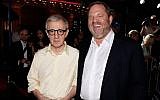 Director Woody Allen (L) and producer Harvey Weinstein at the Los Angeles Premiere of "Vicky Cristina Barcelona" at the Mann Village Theatre in Westwood, California, on August 4, 2008. (AFP Photo/Getty Images North America/Kevin Winter)