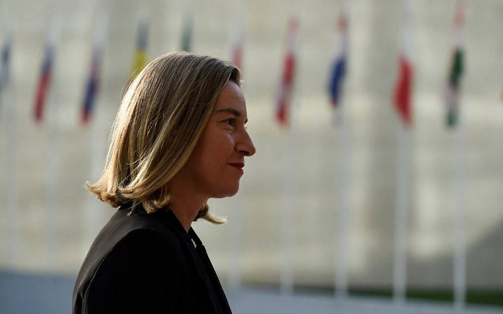 High Representative of the Union for Foreign Affairs and Security Policy Federica Mogherini arrives for a EU Foreign Affairs meeting in Luxembourg on October 16, 2017.  (AFP/JOHN THYS)