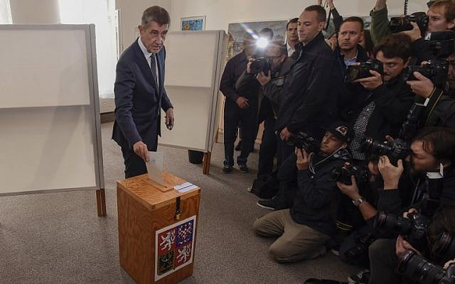 Czech billionaire Andrej Babis, chairman of the ANO movement (YES), casts his ballot at a polling station during the first day of the Czech elections on October 20, 2017 in Pruhonice, Central Bohemia. (AFP PHOTO / MICHAL CIZEK) Czech billionaire Andrej Babis, chairman of the ANO movement (YES), casts his ballot at a polling station during the first day of the Czech elections on October 20, 2017 in Pruhonice, Central Bohemia. (AFP PHOTO / MICHAL CIZEK)