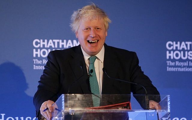 British Foreign Secretary Boris Johnson gives a speech during a Chatham House conference in central London, October 23, 2017. (AFP/Daniel LEAL-OLIVAS) British Foreign Secretary Boris Johnson gives a speech during a Chatham House conference in central London, October 23, 2017. (AFP/Daniel LEAL-OLIVAS)