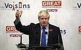 British Foreign secretary Boris Johnson drinks a toast at the UK embassy in Paris on October 27, 2017, during a European tour. (AFP PHOTO / GEOFFROY VAN DER HASSELT)
