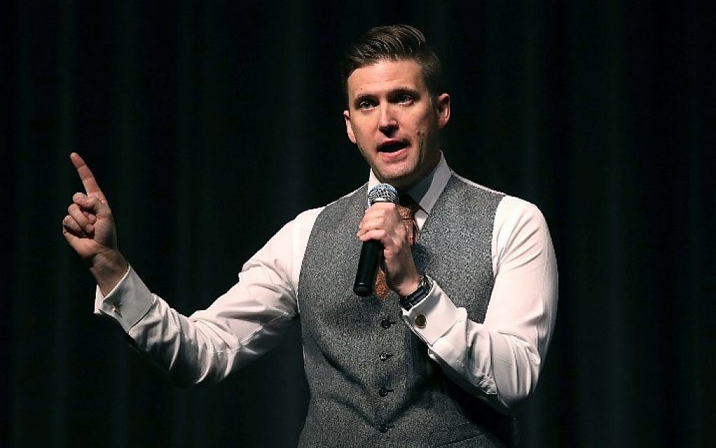 White nationalist Richard Spencer speaks at the Curtis M. Phillips Center for the Performing Arts on October 19, 2017, in Gainesville, Florida. (Joe Raedle/Getty Images/AFP)