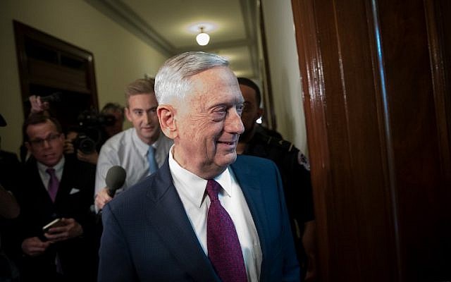 US Defense Secretary James Mattis arrives on Capitol Hill to meet with senators, October 20, 2017. (Drew Angerer/Getty Images/AFP) US Defense Secretary James Mattis arrives on Capitol Hill to meet with senators, October 20, 2017. (Drew Angerer/Getty Images/AFP)