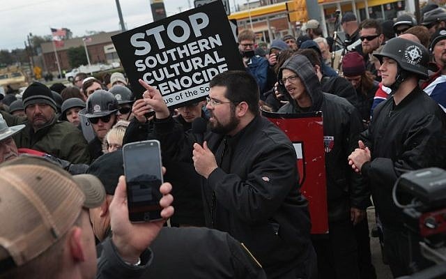 Matthew Heimbach of the Traditionalist Workers Party speaks to participants at a white nationalist's rally on October 28, 2017, in Shelbyville, Tennessee. (Scott Olson/Getty Images/AFP) Matthew Heimbach of the Traditionalist Workers Party speaks to participants at a white nationalist's rally on October 28, 2017, in Shelbyville, Tennessee. (Scott Olson/Getty Images/AFP)