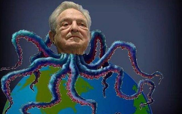 Illustrative: A caricature of George Soros as a tentacled monster has appeared on various right-wing and pro-Russian web sites since at least 2015. (Google Images via JTA) Illustrative: A caricature of George Soros as a tentacled monster has appeared on various right-wing and pro-Russian web sites since at least 2015. (Google Images via JTA)