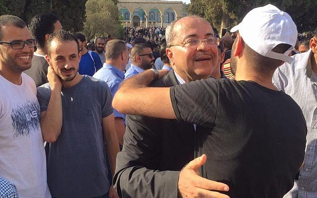 Joint List MK Ahmad Tibi visits the Temple Mount in Jerusalem's Old City on July 27, 2017. (Ahmed Tibi's office) Joint List MK Ahmad Tibi visits the Temple Mount in Jerusalem's Old City on July 27, 2017. (Ahmed Tibi's office)