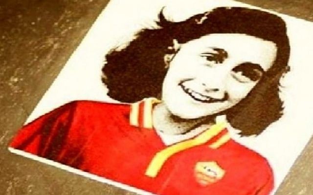 Stickers of Anne Frank dressed in the uniform of the Roma soccer team were placed in the stadium by rival Lazio fans in Italy (Screenshot/Youtube) Stickers of Anne Frank dressed in the uniform of the Roma soccer team were placed in the stadium by rival Lazio fans in Italy (Screenshot/Youtube)