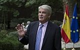 Spain's Foreign Minister Alfonso Dastis talks before an interview with The Associated Press about the Catalonia's referendum at the Foreign Ministry in Madrid, Spain, Saturday, Sept. 30, 2017 (AP Photo/Paul White)