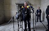 Chief Police investigator Jens Moeller makes a comment concerning the latest findings in connection with the Kim Wall murder case during a press conference at police headquarters in Copenhagen, Denmark, Saturday, Oct. 7, 2017. (Tariq Mikkel Khan/Ritzau via AP)