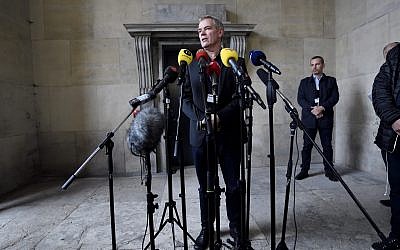 Chief Police investigator Jens Moeller makes a comment concerning the latest findings in connection with the Kim Wall murder case during a press conference at police headquarters in Copenhagen, Denmark, Saturday, Oct. 7, 2017. (Tariq Mikkel Khan/Ritzau via AP)