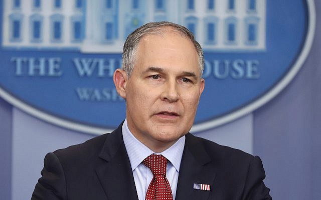 EPA Administrator Scott Pruitt speaks in the Brady Press Briefing Room of the White House in Washington, DC, on June 2, 2017. (AP/Pablo Martinez Monsivais) EPA Administrator Scott Pruitt speaks in the Brady Press Briefing Room of the White House in Washington, DC, on June 2, 2017. (AP/Pablo Martinez Monsivais)