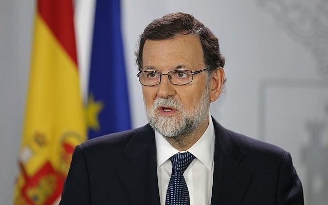 Spain's Prime Minister Mariano Rajoy speaks during a press conference at the Moncloa Palace in Madrid, Spain, Wednesday, Oct. 11, 2017. (AP Photo/Paul White) Spain's Prime Minister Mariano Rajoy speaks during a press conference at the Moncloa Palace in Madrid, Spain, Wednesday, Oct. 11, 2017. (AP Photo/Paul White)