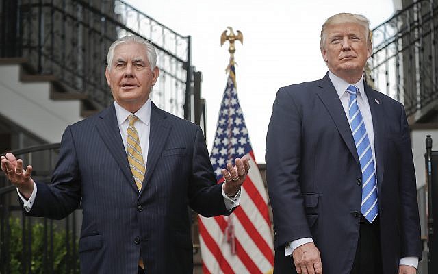 In this Aug. 11, 2017, file photo, Secretary of State Rex Tillerson, left, speaks following a meeting with President Donald Trump at Trump National Golf Club in Bedminster, N.J. (AP/Pablo Martinez Monsivais) In this Aug. 11, 2017, file photo, Secretary of State Rex Tillerson, left, speaks following a meeting with President Donald Trump at Trump National Golf Club in Bedminster, N.J. (AP/Pablo Martinez Monsivais)