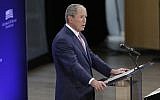 Former US President George W. Bush speaks at a forum sponsored by the George W. Bush Institute in New York, Thursday, October 19, 2017. (AP/Seth Wenig)
