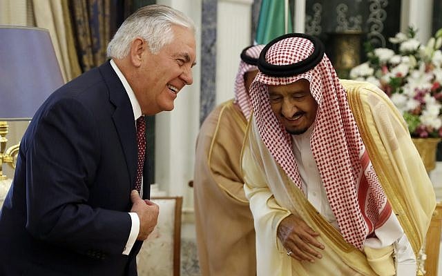 US Secretary of State Rex Tillerson (left) and Saudi King Salman speak before their meeting, October 22, 2017, in Riyadh, Saudi Arabia. (AP Photo/Alex Brandon, Pool) US Secretary of State Rex Tillerson (left) and Saudi King Salman speak before their meeting, October 22, 2017, in Riyadh, Saudi Arabia. (AP Photo/Alex Brandon, Pool)