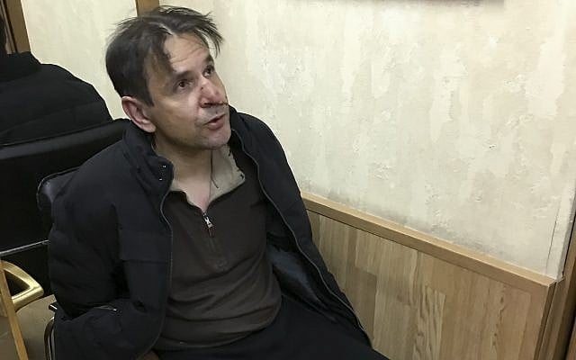 A man Russian authorities identified as Boris Grits, who reportedly stabbed journalist Tatyana Felgenhauer, was detained in the Ekho Moskvy radio station office in Moscow, Russia, on October 23 2017. (Vitaly Ruvinsky, Ekho Moskvy photo via AP) A man Russian authorities identified as Boris Grits, who reportedly stabbed journalist Tatyana Felgenhauer, was detained in the Ekho Moskvy radio station office in Moscow, Russia, on October 23 2017. (Vitaly Ruvinsky, Ekho Moskvy photo via AP)