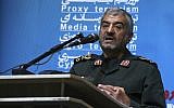 The head of Iran's paramilitary Revolutionary Guard Gen. Mohammad Ali Jafari speaks in a conference called 'A World Without Terror,' in Tehran, Iran, October 31, 2017. (AP Photo/Vahid Salemi)