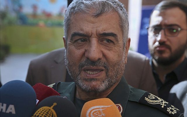 The head of Iran's paramilitary Revolutionary Guard General Mohammad Ali Jafari speaks to journalists after his speech at a conference called "A World Without Terror," in Tehran, Iran, October 31, 2017. (AP Photo/Vahid Salemi) The head of Iran's paramilitary Revolutionary Guard General Mohammad Ali Jafari speaks to journalists after his speech at a conference called "A World Without Terror," in Tehran, Iran, October 31, 2017. (AP Photo/Vahid Salemi)