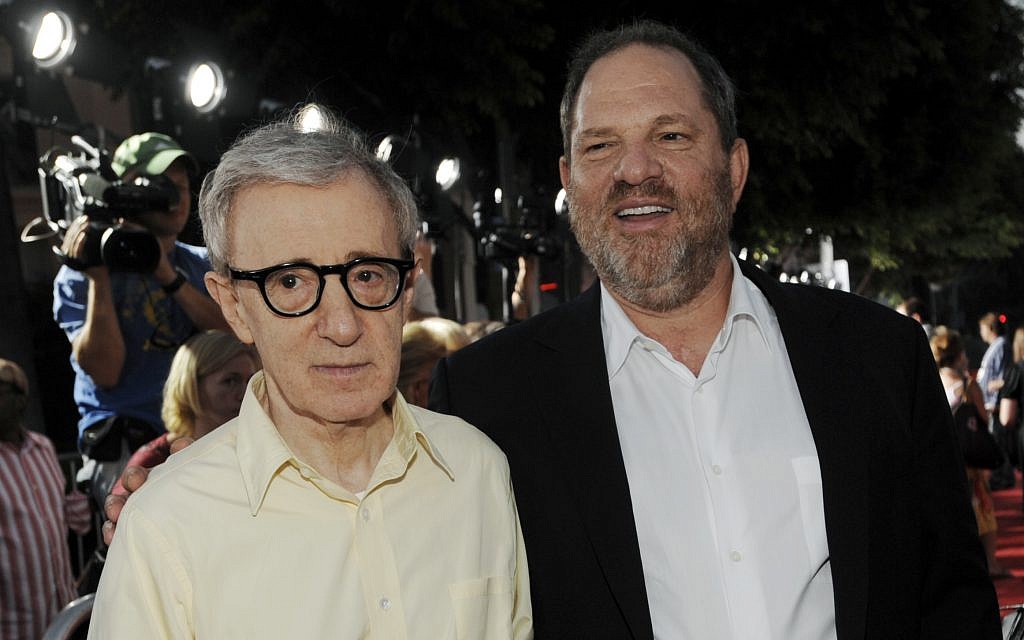 Woody Allen (L) poses with Harvey Weinstein, co-chairman of The Weinstein Company, August 4, 2008. (AP Photo/Chris Pizzello)