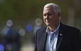 US Vice President Mike Pence arrives at the Muniz National Guard Air Base, in San Juan, Puerto Rico, October 6, 2017. (AP Photo/Carlos Giusti)