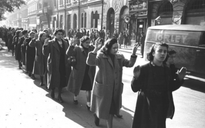 Hungarian Jews were marched down Wesselenyi Street in the heart of Budapest's Jewish Quarter, on their way to be deported to Auschwitz. (Bundesarchiv Bild)
