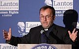 Father Patrick Desbois speaks after being awarded the Lantos Human Rights Prize on Capitol Hill in Washington, DC, on October 26, 2017. (Chris Kleponis)