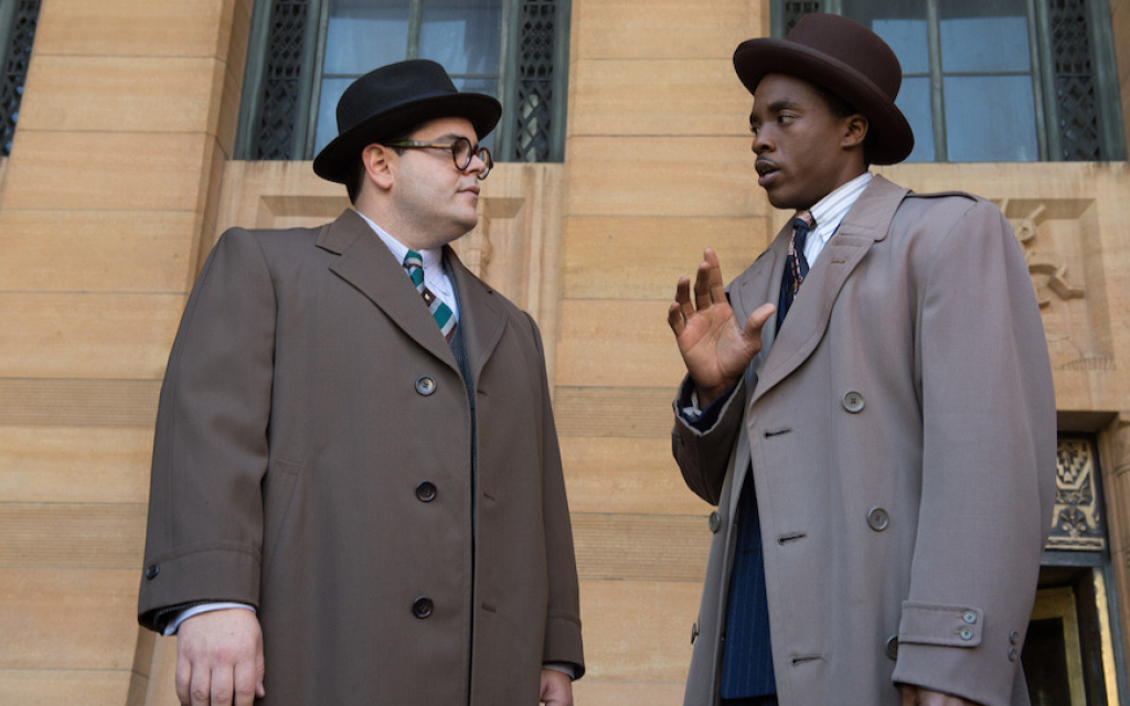 Josh Gad, left, and Chadwick Boseman in a scene from 'Marshall.' (Barry Wetcher/via JTA) Josh Gad, left, and Chadwick Boseman in a scene from 'Marshall.' (Barry Wetcher/via JTA)