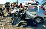 The scene of a head-on-collision on Route 383 on October 11, 2017. (United Hatzalah)