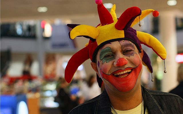Illustrative image of an Israeli man dressed up as clown and laughing, February 28, 2010. (Kobi Gideon/FLASH90) Illustrative image of an Israeli man dressed up as clown and laughing, February 28, 2010. (Kobi Gideon/FLASH90)