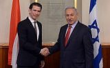 Prime Minister Benjamin Netanyahu, right, meets with Austria's then-foreign minister Sebastian Kurz in Jerusalem, on May 16, 2016. (Kobi Gideon/GPO)