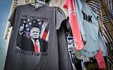 A T-shirt depicting US president Donald Trump for sale in NYC. December 23, 2016. (Serge Attal/FLASH90)