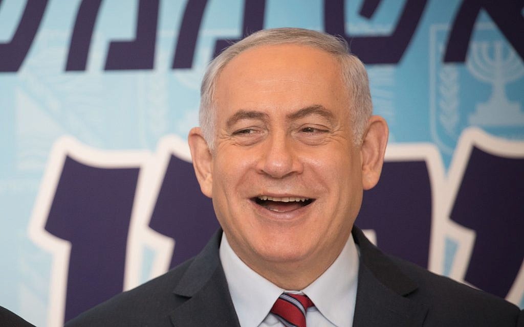 Prime Minister Benjamin Netanyahu presides over a Likud faction meeting in the settlement of Ma'ale Adumim, outside Jerusalem, on Tuesday, October 3, 2017 (Hadas Parush/Flash90)
