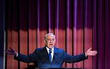 Prime Minister Benjamin Netanyahu speaks to members of the Christian press during an event at the Israel Museum in Jerusalem, October 15, 2017. (Yonatan Sindel/Flash90)