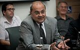 Joint List MK Ahmad Tibi attends a discussion on the 'Jewish State' bill in the Knesset, on October 23, 2017. (Miriam Alster/FLASH90)