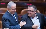 File: Prime Minister Benjamin Netanyahu with MK David Bitan in the Knesset plenum on October 24, 2017 (Yonatan Sindel/Flash90)