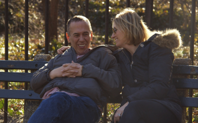 Gilbert Gottfried, the star of a new documentary about himself, shown with his wife Dara Kravitz. (Bingham Bryant/via JTA)