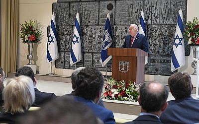 President Reuven Rivlin addressing the Christian Media Summit in Jerusalem, October 18, 2017 (Mark Neiman)