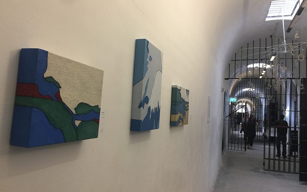This year's Jerusalem Biennale challenged artists to seek watershed moments in their own history, and in that of the Jewish people; these are some of the works hung in the Underground Prisoners Museum, one of the eight locations of the art exhibitions (Jessica Steinberg/Times of Israel) This year's Jerusalem Biennale challenged artists to seek watershed moments in their own history, and in that of the Jewish people; these are some of the works hung in the Underground Prisoners Museum, one of the eight locations of the art exhibitions (Jessica Steinberg/Times of Israel)