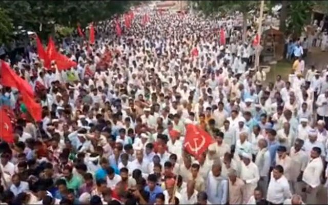 Members of All India Kisan Sabha (AIKS) attend a rally in Rajasthan in September 2017. (Screen capture: YouTube) Members of All India Kisan Sabha (AIKS) attend a rally in Rajasthan in September 2017. (Screen capture: YouTube)