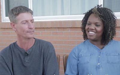 Former white supremacist Michael Kent (r) and his parole officer, Tiffany Whittier, on September 25, 2017. (Screen capture: YouTube)