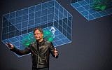 Nvidia's founder and CEO Jensen Huang speaking at the firm's GTC developers conference in Tel Aviv on October 18, 2017. (courtesy)