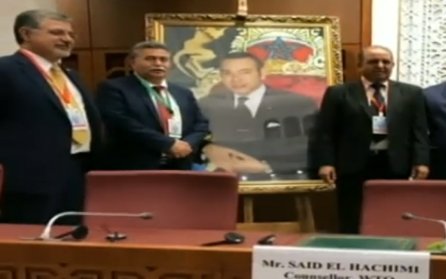 Zionist Union MK Amir Peretz (2nd-L) attends a meeting of the Parliamentary Assembly of the Mediterranean in the Moroccan capital of Rabat on October 8, 2017. (Screen capture: Channel 2) Zionist Union MK Amir Peretz (2nd-L) attends a meeting of the Parliamentary Assembly of the Mediterranean in the Moroccan capital of Rabat on October 8, 2017. (Screen capture: Channel 2)