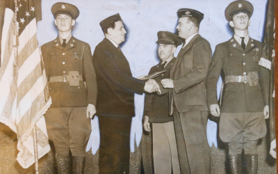 Leon Lewis receiving the Americanism Award from American Legion, in June 1939. (USC Libraries Special Collections)