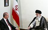 Iranian Supreme Leader Ayatollah Ali Khamenei, right, meets with Turkish President Recep Tayyip Erdogan in Tehran, October 4, 2017. (Photo released by Khamenei's office)