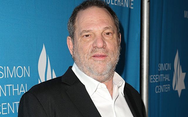 Hollywood film producer Harvey Weinstein attends the Simon Wiesenthal Center 2015 National Tribute Dinner at The Beverly Hilton Hotel on March 24, 2015 in Beverly Hills, California. (Imeh Akpanudosen/Getty Images via JTA) Hollywood film producer Harvey Weinstein attends the Simon Wiesenthal Center 2015 National Tribute Dinner at The Beverly Hilton Hotel on March 24, 2015 in Beverly Hills, California. (Imeh Akpanudosen/Getty Images via JTA)