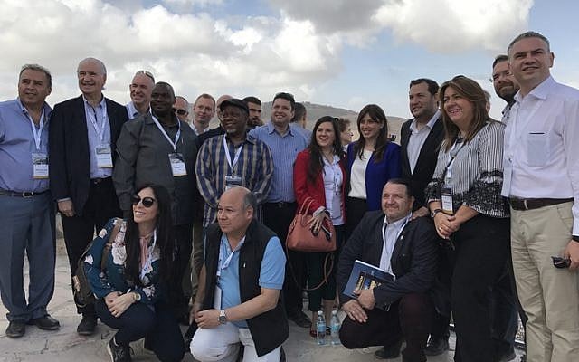 An Israel Allies Foundation delegation of 26 lawmakers from 14 countries tours the northern West Bank on October 8, 2017. (Jacob Magid/Times of Israel) An Israel Allies Foundation delegation of 26 lawmakers from 14 countries tours the northern West Bank on October 8, 2017. (Jacob Magid/Times of Israel)