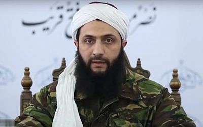 Jabhat al-Nusra leader Abu Mohammad al-Golani announcing disengagement from  al-Qaeda, July 28, 2016. (YouTube screenshot)