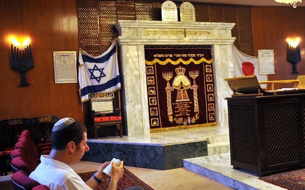 A man praying at the the century-old Ohel Shelomoh Synagogue in Kobe, Japan, June 26, 2009. (Serge Attal/Flash90) A man praying at the the century-old Ohel Shelomoh Synagogue in Kobe, Japan, June 26, 2009. (Serge Attal/Flash90)
