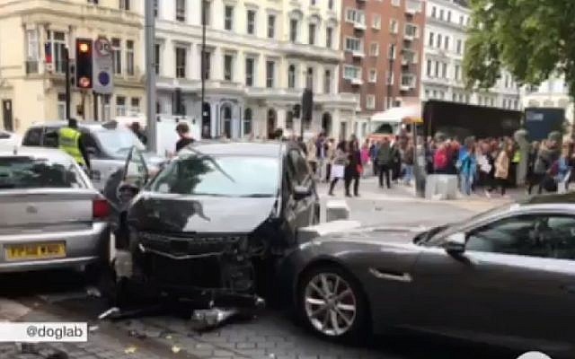 Screenshot from the BBC on Saturday, October 7, 2017, showing the aftermath of an incident in which a driver ran over pedestrains outside the Natural History Museum in London. (Screenshot/BBC) Screenshot from the BBC on Saturday, October 7, 2017, showing the aftermath of an incident in which a driver ran over pedestrains outside the Natural History Museum in London. (Screenshot/BBC)